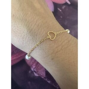 Loisir Bracelet Womens Gold Tone Chain Heart Faux Pearl Adjustable Charm